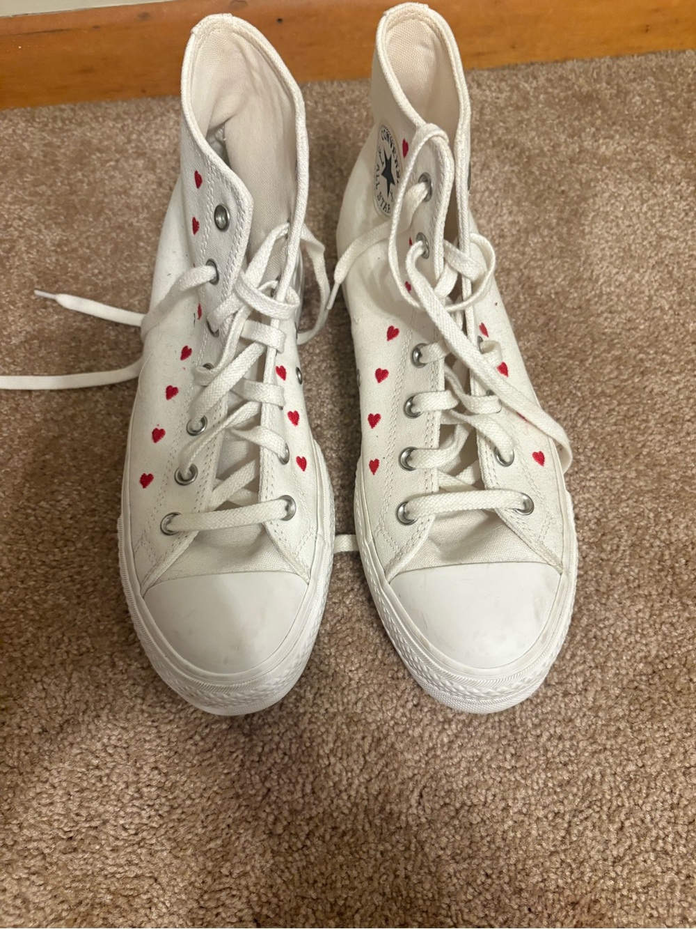 Converse White High Top Sneakers with Red Heart Detail